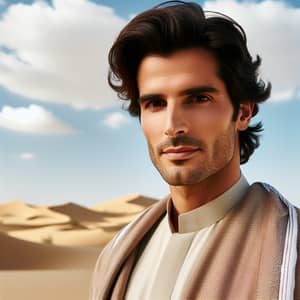 Middle Eastern Man in Traditional Clothing in Desert Environment