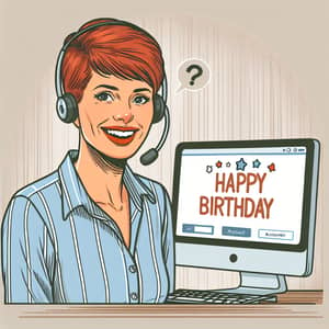 Short Red Haircut Woman in 40s with Happy Birthday Wishes