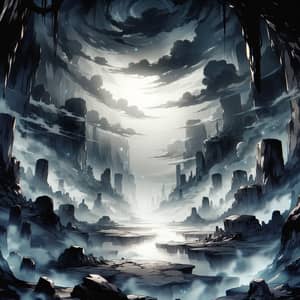 Dark and Eerie Anime-Style Illustration of a Desolate Place