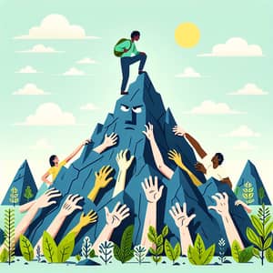 Inspiring Vector Illustration: Person Climbing Mountain with Help