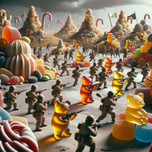 Whimsical War of Gummy Bear Soldiers in Candyland