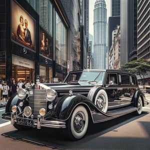 Vintage Luxury Limousine Amid Urban Scene