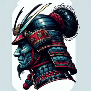 Japanese Samurai Profile Face in Color