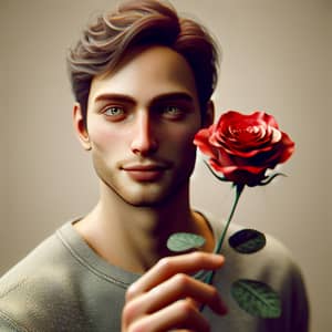 Caucasian Male Holding Red Rose | Natural Appearance