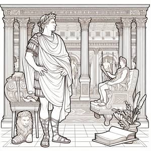 Coloring Page of Ancient Roman Noble in Toga with Laurel Wreath