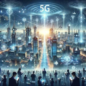 Futuristic 5G Internet Cityscape: Data Transfer & Connectivity