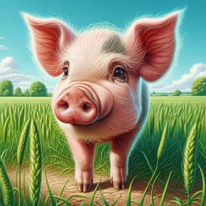 Medium Size Domestic Pig in Lush Field - Charming Image