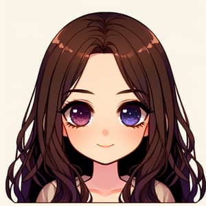 Mexican Anime Girl with Long Dark Brown Hair - Unique Purple and Blue Eyes