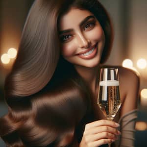 Joyful Middle Eastern Woman with Bubbly Drink | Warm Atmosphere