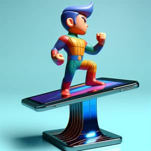 3d pixar style character on a tablet device standing up 