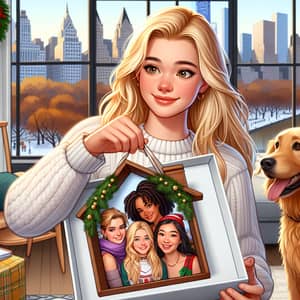 Diverse Teenage Girl Unwrapping Christmas Gift in NY Apartment