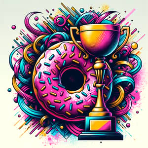 Donut Trophy Logo: Vibrant Digital Illustration in Street Art Style
