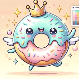 Cheerful Donut Character with Sparkling Crown | Vibrant Animated Art