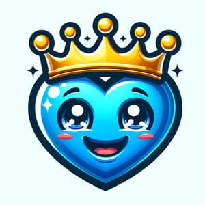 Smiling Blue Heart Emoji with Golden Crown Illustration