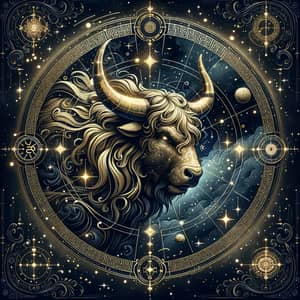 Celestial Taurus Horoscope Design with Golden Bull Emblem