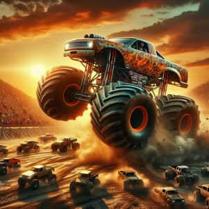 High-Adrenaline Monster Truck Racing Off-Road Scene