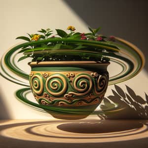 Rotating Flowerpot with Lush Foliage and Vivid Flowers