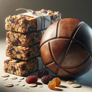 Texture-Rich Granola Bars and Worn-Out Leather Ball Composition