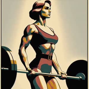 Strong Female Athlete Lifting Barbell | Vintage USSR Style Poster Art