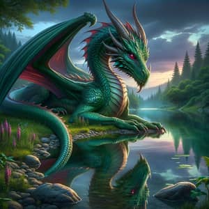 Magnificent Emerald Dragon at Tranquil Lake