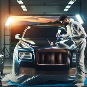 Professional Auto Repair: Skilled Mechanic Paints Luxury Car