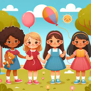 Diverse Girls Enjoying Park | Children Illustration