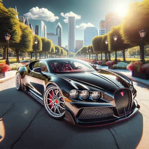 Luxury Black Car in City Park | Elegant, Platinum Wheels