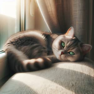 Tranquil Domestic Cat Lounging on Window Sill