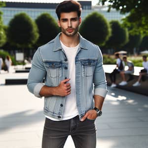 Casual Middle-Eastern Man in Denim Jacket and Jeans