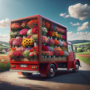 European Style Truck Loaded with Vibrant Assortment of Flowers