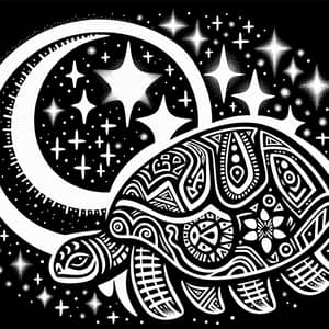 Indigenous Turtle and Crescent Moon Clip Art