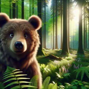 Adorable Brown Bear in Serene Forest | Nature Photography