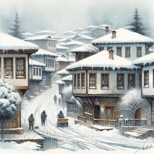 Snowy Day in Turkey Watercolor Painting