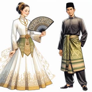 Traditional Malay Couple in Baju Kurung and Baju Melayu