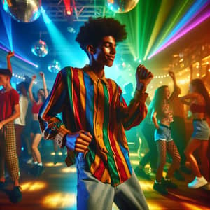 Vibrant Afro-Caribbean Boy Dancing in Lively Club