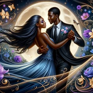Love in Motion: African-American Couple Dancing Under Moonlight