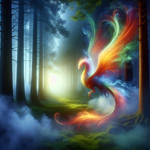 Mystical Creature in Vibrant Misty Forest | Fantasy Art