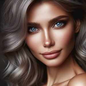 Exquisite Beauty: Woman with Ash-Coloured Hair & Blue Eyes