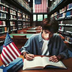 South Asian Boy Studying English in Library | Language Learning