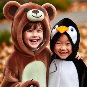 Joyful Bear and Penguin Kid Costumes | Outdoor Fall Theme