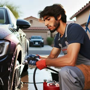 Hispanic Male Vehicle Owner's Dedication to Car Care