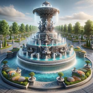Soothing Large Water Fountain with Statues and Cascading Water
