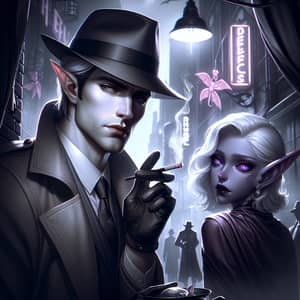 Noir Style Half-Elf Detective & Tiefling Girl | Mystery Scene