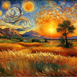 Post-Impressionist Landscape Painting Inspired by Vincent Van Gogh
