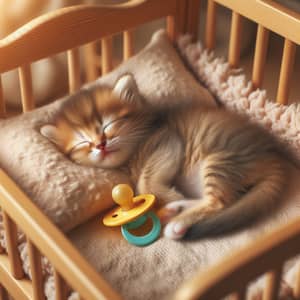 Adorable Baby Kitten Sleeping in Crib with Pacifier