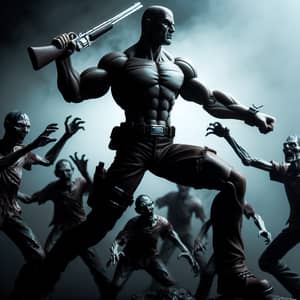 Muscular Male Battling Zombies - Action Scene