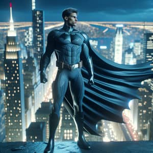 Pop Music Singer in Batman Suit Stands Heroically in Cityscape
