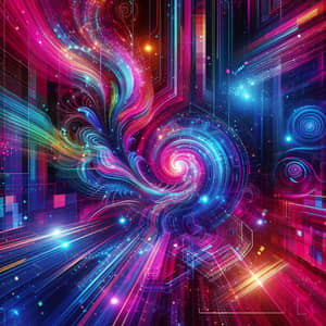 Vibrant Neon Abstract Art - Swirling Patterns & Geometric Shapes