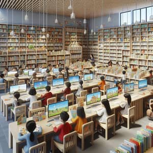 Colorful Children's Library | Books and Computers for Creative Learning