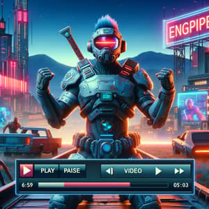 Futuristic Battle Royale Video Game Character Celebrates Victory